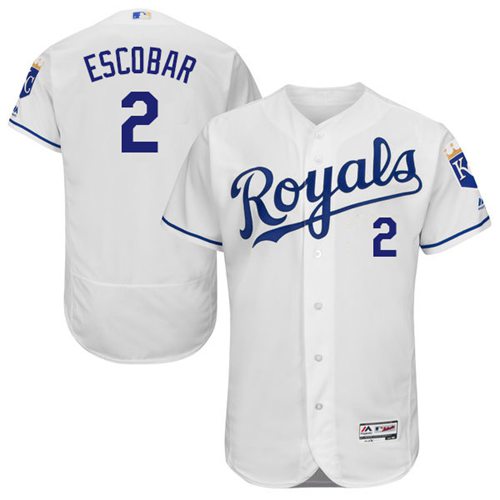 Royals #2 Alcides Escobar White Flexbase Authentic Collection Stitched MLB Jersey - Click Image to Close